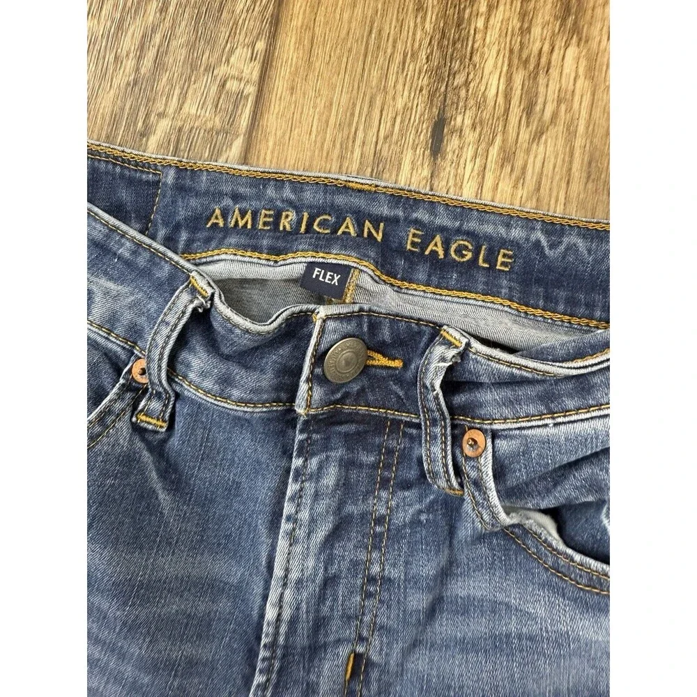 American Eagle Jeans Mens 28x32 Blue Denim  Flex 4 Patch Look Skinny 30"L - Picture 11 of 14